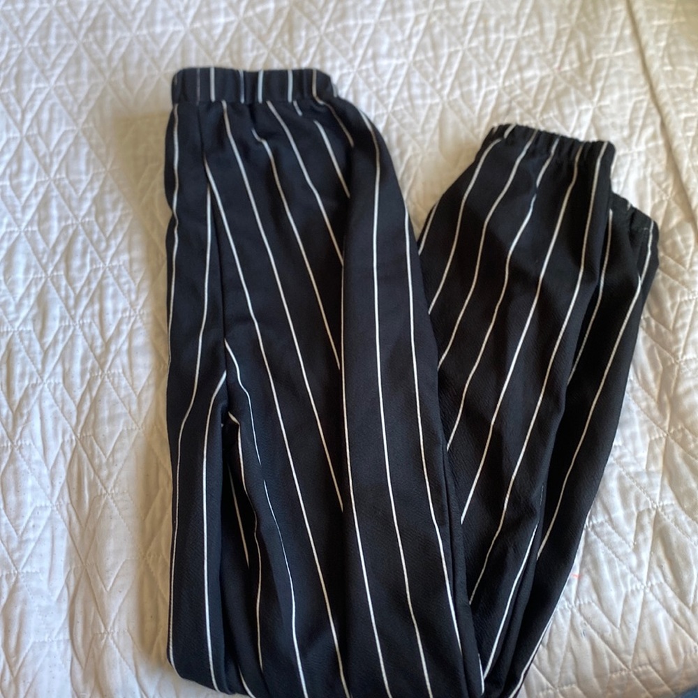 black and white striped pants